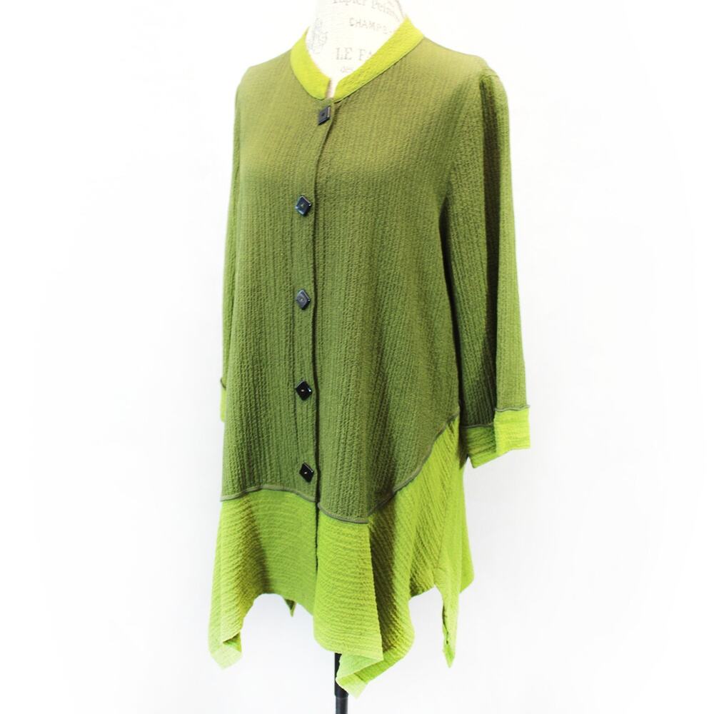 Moonlight Y&S Fashion Design Cardigan Jacket Green Y2K Colorblock Button Large